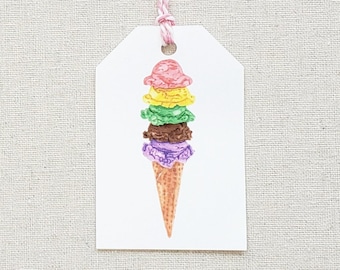 Ice Cream Cone Gift Tags, Original Watercolor, Set of 9