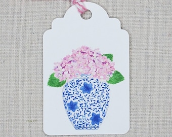 Set of 9 Pink Hydrangea gift tags, Original  watercolor present label tags, Party favor goody bag tags,  All occasion floral gift tags