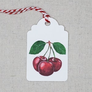 Set of 9 cherry gift tags, Original watercolor present labels, Party favor goody bag tags
