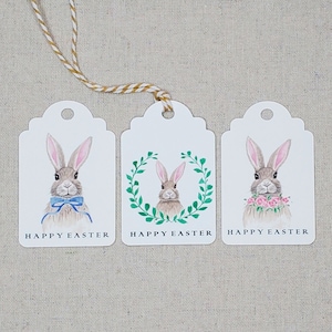 Set of 9 Easter bunny gift tags, Original watercolor Easter rabbit labels, Spring party favor tags, Easter basket tag