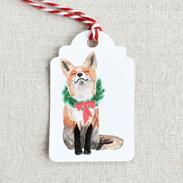 Christmas gift tags, holiday tags, party favor tags, watercolor gift tags, Christmas tags, hostess gift tags, Fox gift tags,