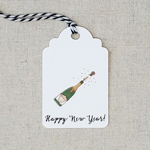 Set of 9 New Year&#39;s gift tags, Original watercolor party favor tags, Champagne tags