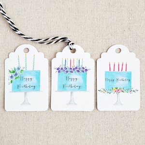 Birthday gift tags, party favor tags, party cake tags, birthday cake tags, watercolor gift tags, watercolor tags, Happy birthday tags