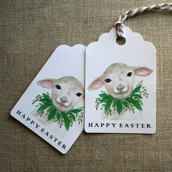 Easter gift tags, Set of 9 Easter lamb gift tags, Watercolor Easter tags, Spring party favor tags, Easter basket tags