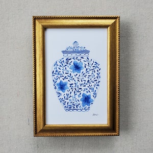 ART PRINT: Watercolor Blue and White Jar Art Print, Chinoiserie Vase Art Print, Original Watercolor Art Print, Giclee Art Print