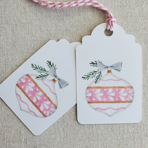 Christmas gift tags, holiday tags, party favor tags, watercolor gift tags, Christmas tags, hostess gift tags, pink ornament gift tags,