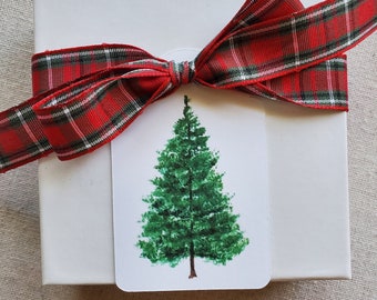 Christmas gift tags, holiday tags, party favor tags, watercolor gift tags, Christmas tree tags, pine tree tags, pine tree gift tags