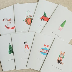 Christmas note card set, set of 8, Variety pack of Christmas cards, watercolor Christmas note cards, Folded Christmas note card set