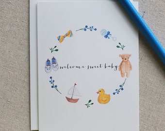 Baby Shower Card, Baby Boy Greeting Card, Baby Boy Card, Boy Baby Gift Card