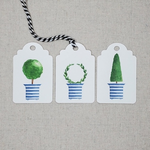 Topiary Gift Tags: Original Watercolor, Set of 9 Hang Tags