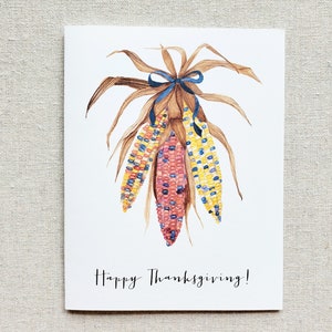 Thanksgiving Greeting Card, Original Watercolor of Colorful Fall Flint Corn Bundle, Blank Inside