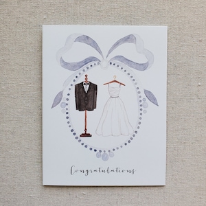 Wedding Greeting Card, Bride and Groom Congratulations Note Card, Blank Inside