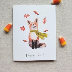 Fox Fall Greeting Card, Original Watercolor Art, Blank Inside