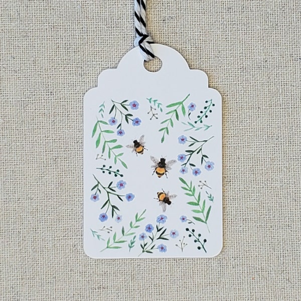 Bee gift tags, Set of 9 bee and flower present labels, Original watercolor party favor tags, goody bag tags