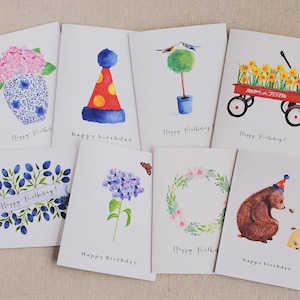 Birthday note card set, set of 8, Variety pack of birthday cards, watercolor birthday note cards, Folded birthday note card set