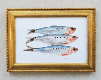 ART PRINT: Watercolor Sardine Wall Art, Unframed Print of Original Watercolor Fish Painting, Giclee
