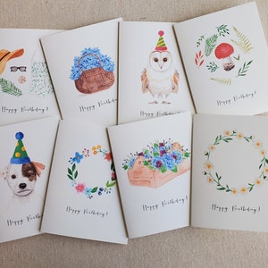 Birthday note card set, set of 8, Variety pack of birthday cards, watercolor birthday note cards, Folded birthday note card set
