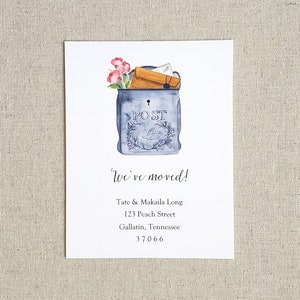 Post box moving announcement cards, Set of 10, Original watercolor change of address notification cards, New home card