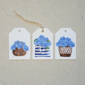 Set of 9 blue hydrangea gift tags, Original watercolor present labels, party favor bag tags