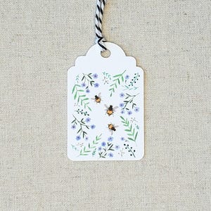 Bee gift tags, Set of 9 bee and flower present labels, Original watercolor party favor tags, goody bag tags