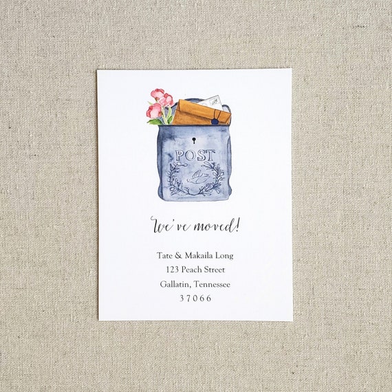 Post box moving announcement cards, Set of 10, Original watercolor change of address notification cards, New home card