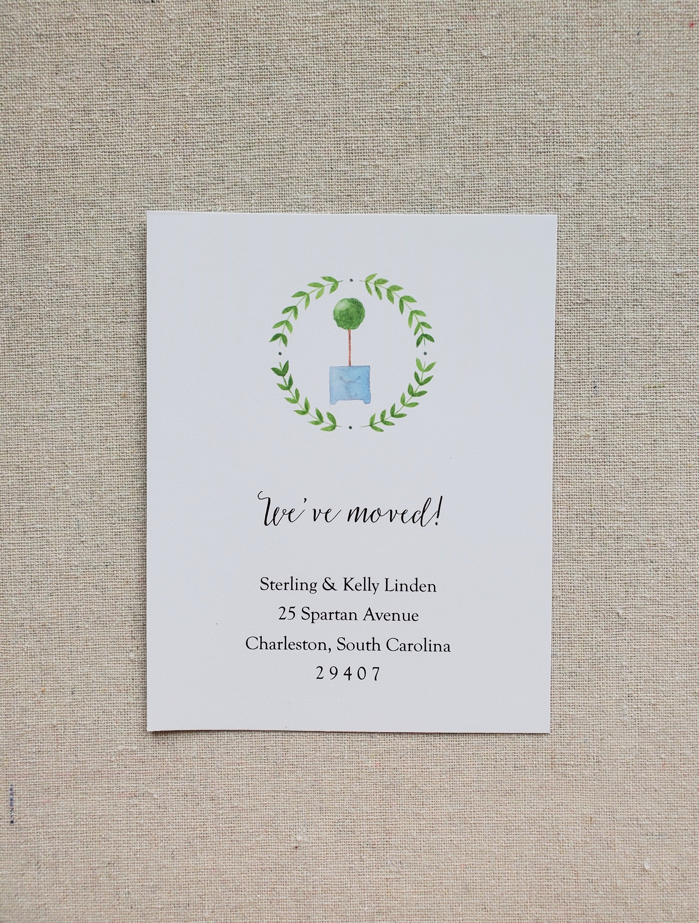 Moving Topiary Topiary Moving Announcement Cards, Set of 10, Original Watercolor ...