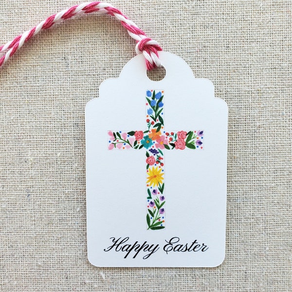 Easter gift tags, Set of 9 Easter cross gift tags, Floral cross gift tags, Watercolor Easter tags, Easter party favor tags