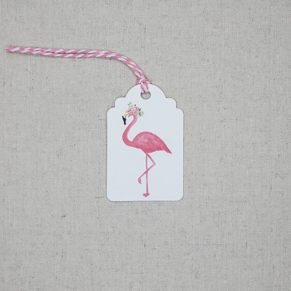 Pink flamingo gift tags, Set of 9 original watercolor flamingo label, party favor goody bag tags