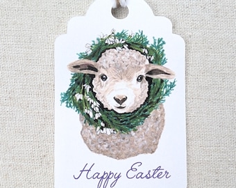 Easter Sheep Gift Tags, Original Watercolor Art, Set of 9