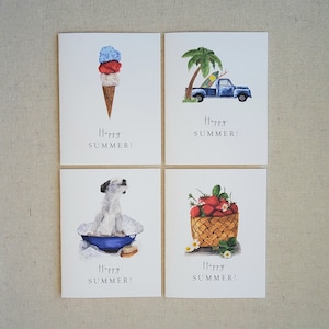 Summer greeting card set, Set of 8 blank note cards, Original watercolor summertime cards