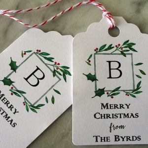 Monogrammed Christmas gift tags, monogrammed greenery gift tags, holiday tags, holiday greenery tags, watercolor tags, Christmas gift tags