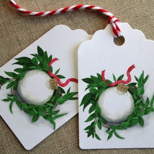 Christmas gift tags, holiday tags, party favor tags, watercolor gift tags, ornament tags, gift tags, Christmas boxwood wreath gift tags