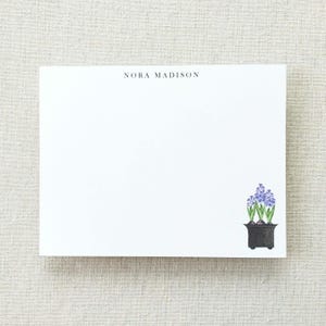 Hyacinth blank or personalized stationery, Original watercolor note cards, Set of 10 flat note cards, Gift for her