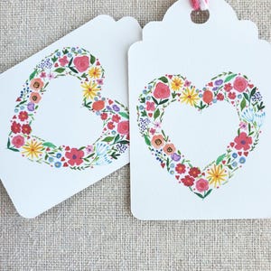Valentine&#39;s Day gift tags, Gift tags, Heart gift tags, Floral heart gift tags, Watercolor gift tags, Valentine&#39;s Day party favor tags