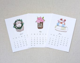 Calendario de escritorio 2027, obra de arte original en acuarela, 4 x 6 o 5 x 7