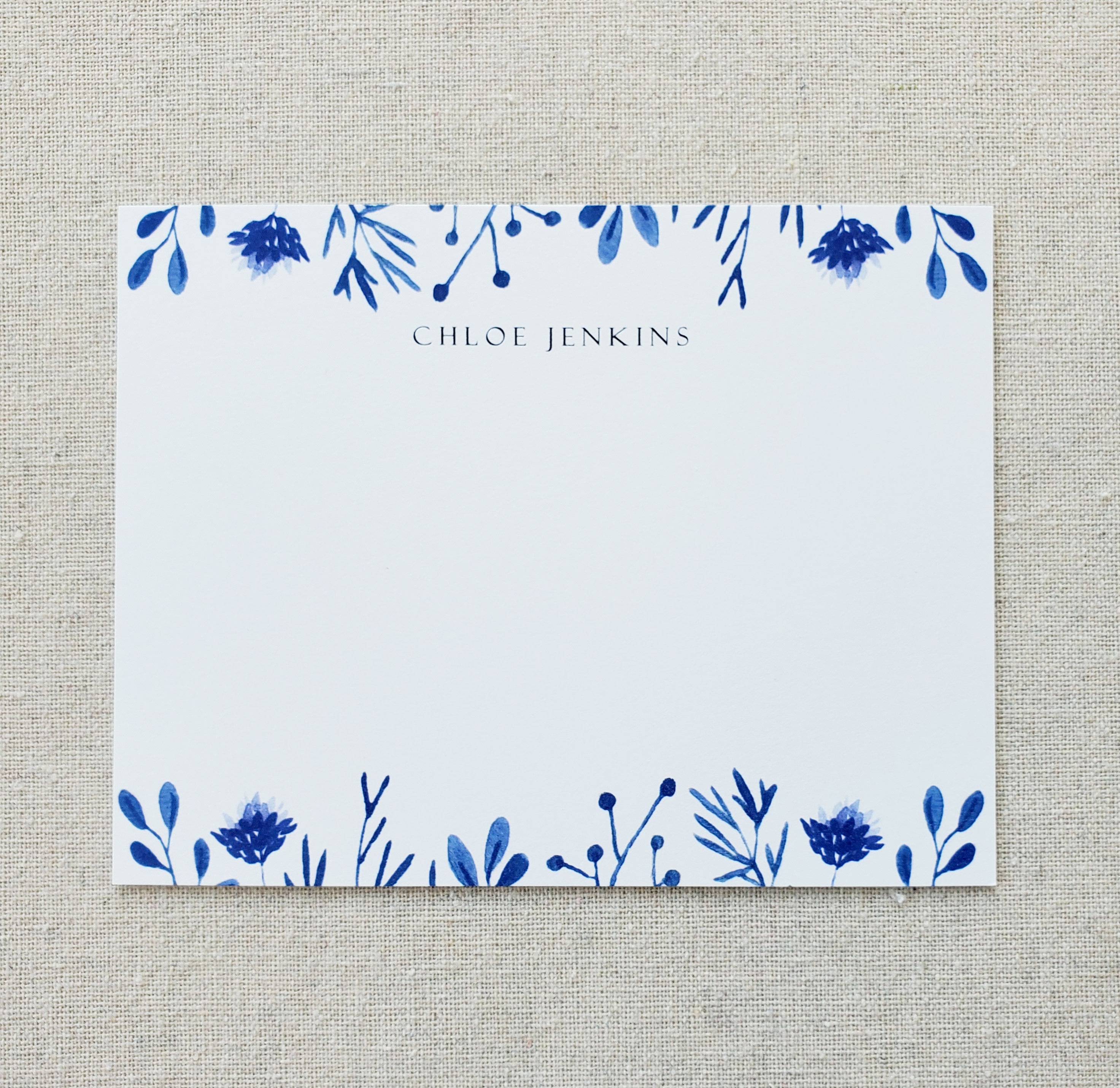 Blue Floral Blank or Personalized Stationery, Original Watercolor Set ...