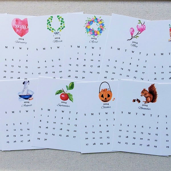 2024 Desk Calendar, Watercolor 2024 Desk Calendar, 2024 Calendar, Monthly 2024 Calendar, Mini 2024 Calendar, Hostess Gift, Gift