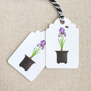 Purple Iris gift tags, Original watercolor floral present labels, Set of 9 spring party favor goody bag tags
