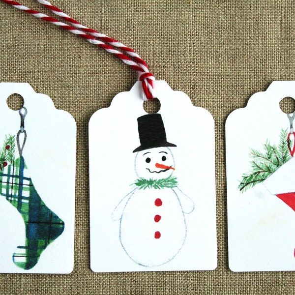 Christmas gift tags, holiday gift tags, snowman gift tags, Christmas stocking tags, tags, watercolor gift tags, holiday party favor tags