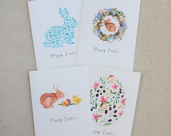 Easter Greeting Cards, Set of 8 Easter Cards, Watercolor Easter Cards, Happy Easter Cards, Folded Easter Note Card Set