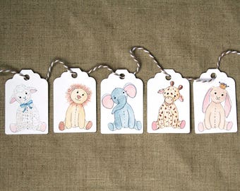 Baby gift tags, boy gift tags, girl gift tags, party favor tags, watercolor gift tags, stuffed animal gift tags, baby shower gift tags