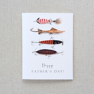 Father&#39;s Day Greeting Card, Original Watercolor of Fishing Lures, Happy Father&#39;s Day