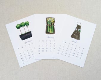 2027 Gardening Desk Calendar, Original Watercolor Art Work, 4 x 6 or 5 x 7