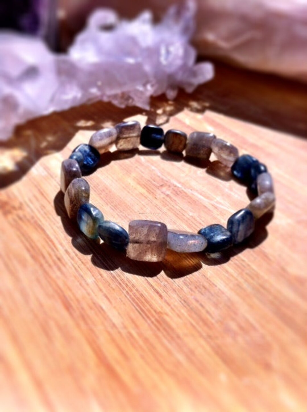 Square Cut Kyanite and Labradorite Healing Stone Bracelet Etsy