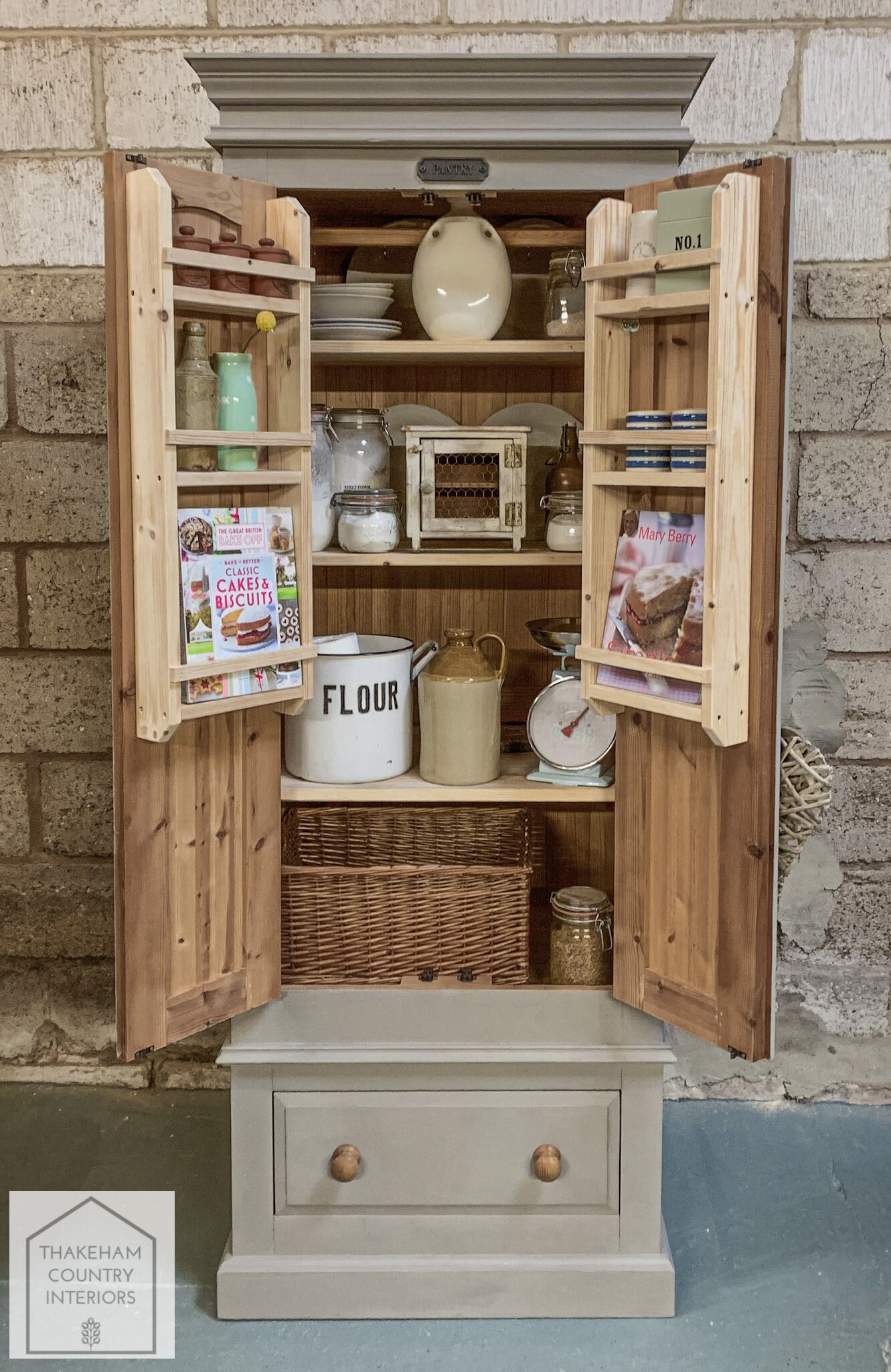 Pantry with sale drawers and shelves