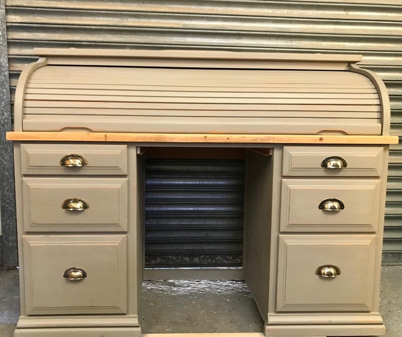 Grey Rustic Industrial Vintage Style Roll Top Desk