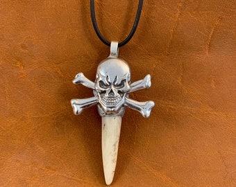 Crossbones and skull with deer antler necklace