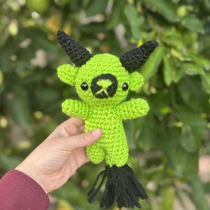 Green and Black Goat Amigurumi Plush – Goth Plushie