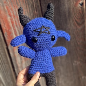 Large Blue and Black Goat Amigurumi Plush – Halloween Crochet Plushie