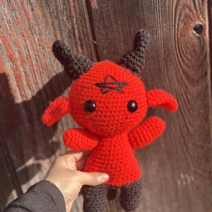 Red Goat Amigurumi Plush – Halloween Crochet Plushie